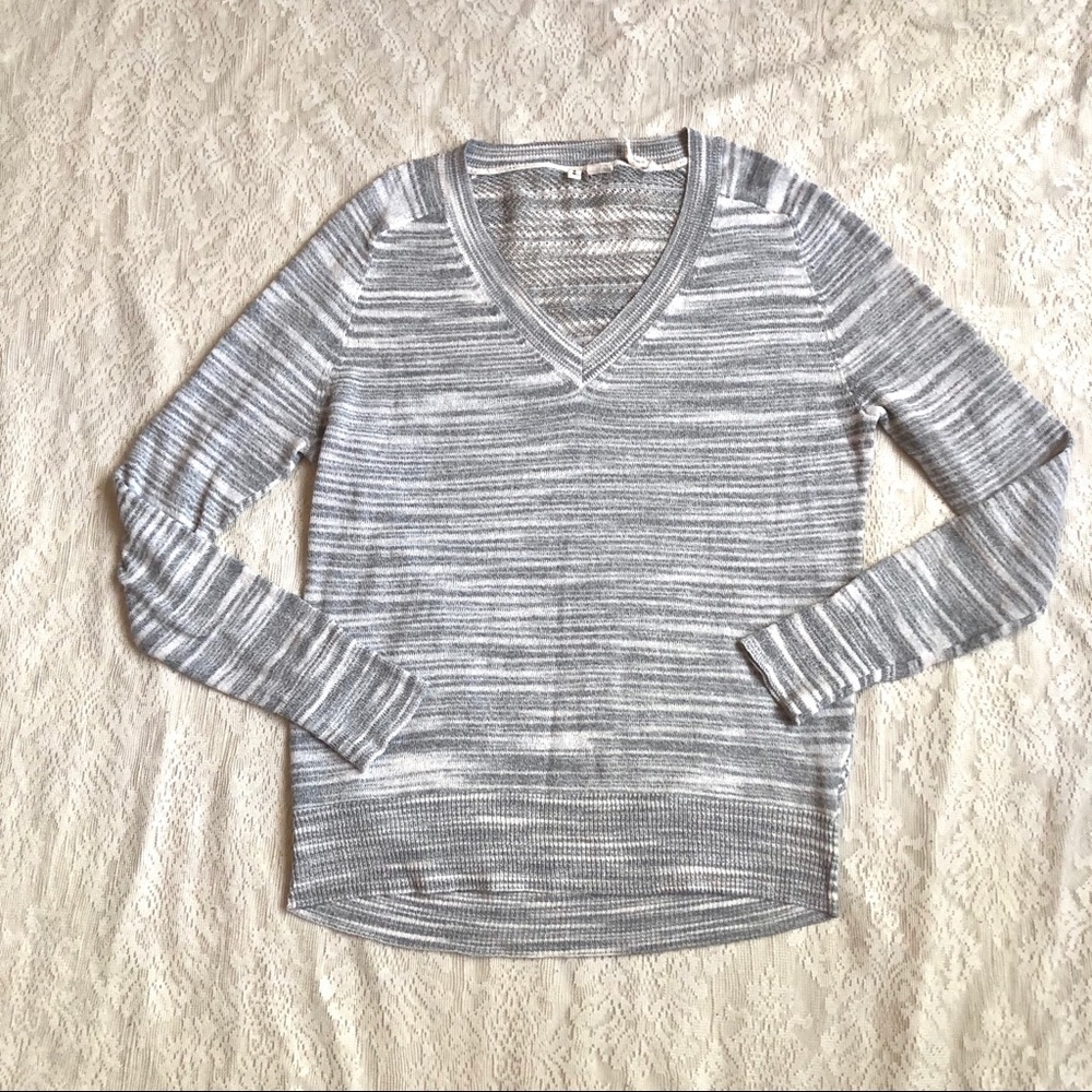 Anthro Moth marled vneck sheer back blouse
